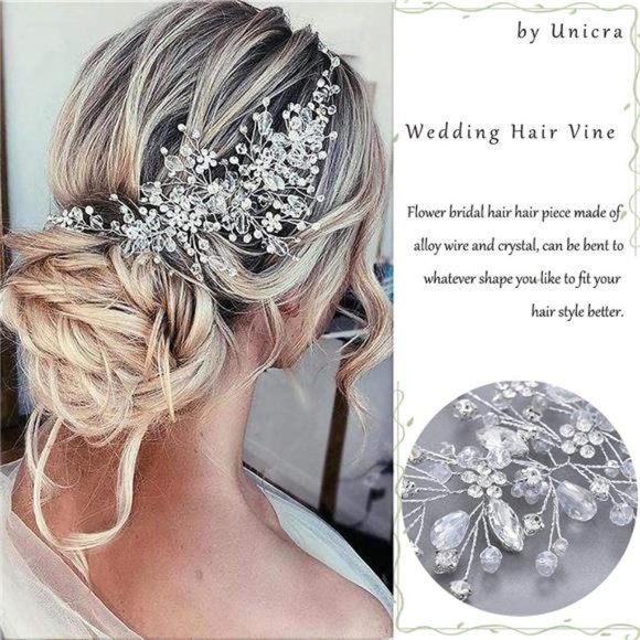 Unicra Bride Flower Hair Vine Crystal Bridal Hair Piece Rhinestone Party Hair main image 6